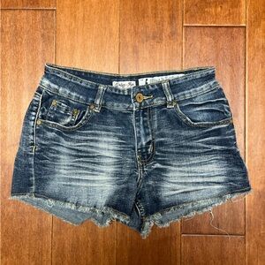 High Rise Denim Short Distressed, Stretchy, Comfy! Dark Blue Indigo Rein Size 5